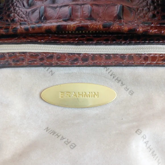 Brahmin Pecan Mini Asher Crocodile Embossed Leather Crossbody Satchel Purse - Picture 11 of 13